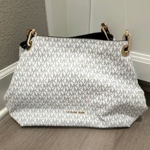 Michael Kors white bag with grey medium logo